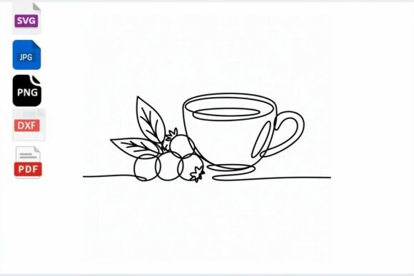 Blueberry Coffee Cup Line Art SVG