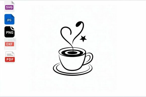 Coffee Cup Heart Steam SVG Cut File
