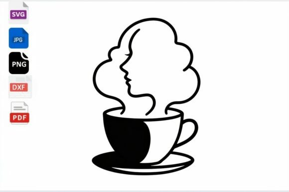 Coffee Cup Silhouette Face SVG Art