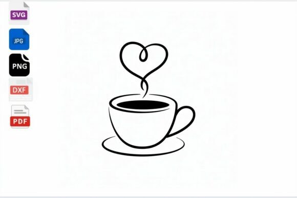 Heart Coffee Cup Line Art SVG Design