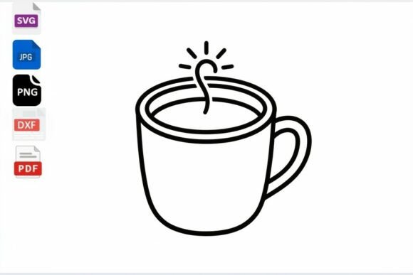 Hot Coffee Cup Line Art SVG PNG DXF