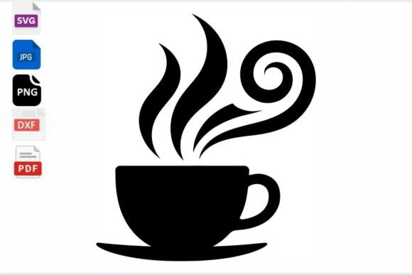 Hot Coffee Cup Steam Swirl SVG PNG DXF