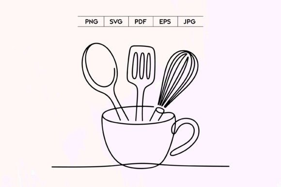 Kitchen Utensils Cup Line Art SVG Design
