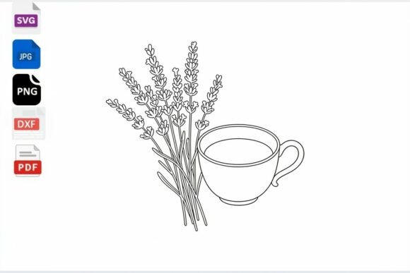 Lavender Tea Cup Line Art SVG