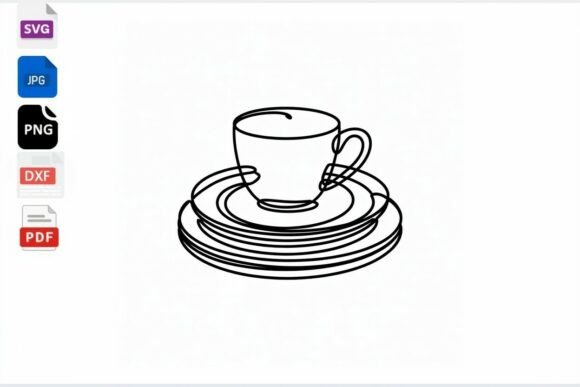 Line Art Coffee Cup and Plates SVG
