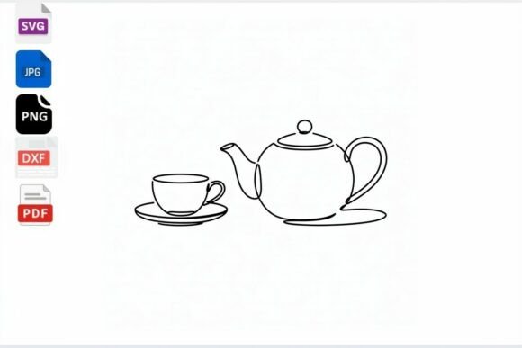 Minimalist Teapot and Cup Line Art SVG